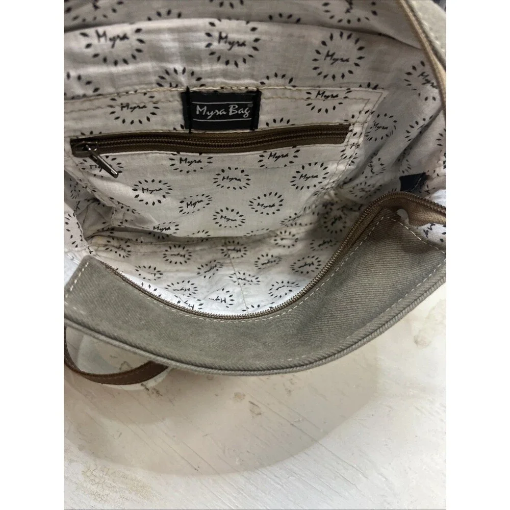 Myra Crossbody Shoulder Bag Purse Leather & Canvas Trim Adjustable Strap